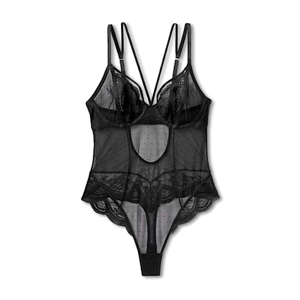 Auden Women's Sheer Black Underwire Bodysuit Size S